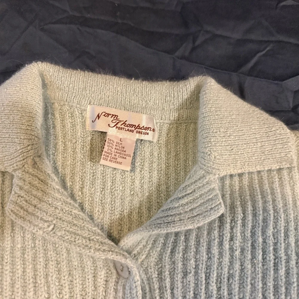 Norm Thompson Sky Blue V-Neck Sweater - Picture 3 of 10